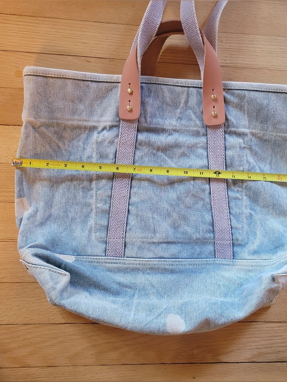 Immodest Cotton Washed Blue Denim Tote with Pink Accents and Leather Handles - Picture 7 of 7